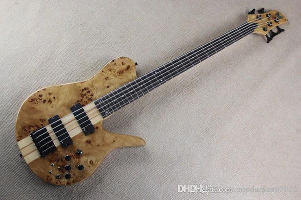 

custom shop natural wood burl one pice neck through 5 strings fodera butterfly emg electric bass guitar