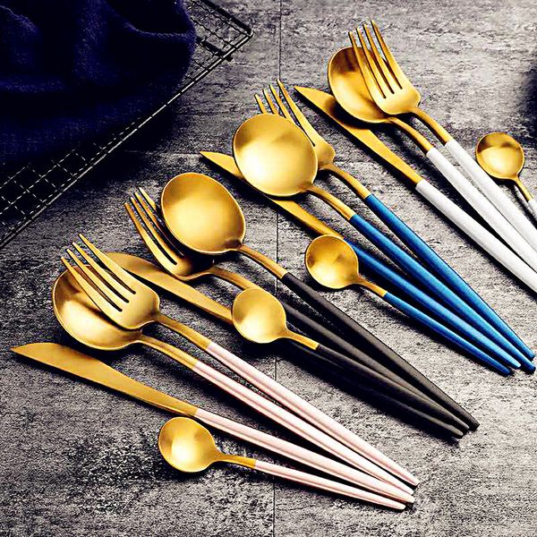 

restround red gold black tableware cutlery set stainless steel knife fork and spoon set golden color knife fork and spoon set ing