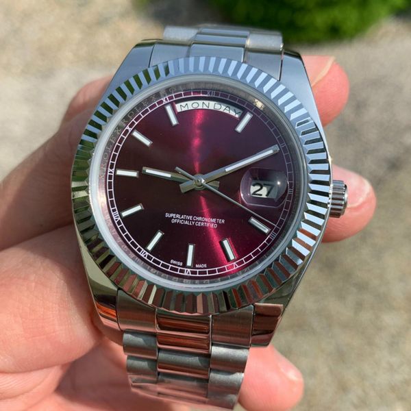 

gold wristwatches steel daydate day-date mechanical automatic luxury mens watch men fashion designer watches wristwatch, Slivery;brown