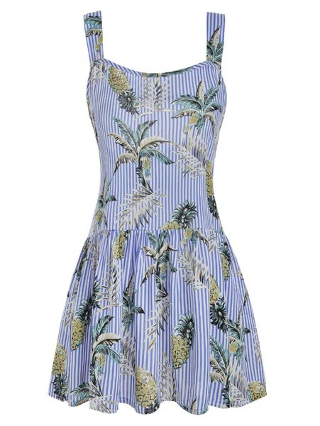 

wipalo women plus size pineapple print peplum tank square neck sleeveless casual summer tank tropical print ladies, White