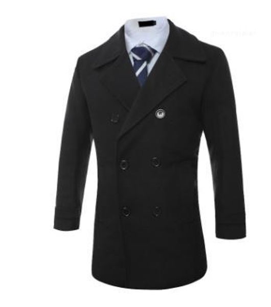 

gentlemen autumn winter slim fit coats men double breasted wool blends coats, Black