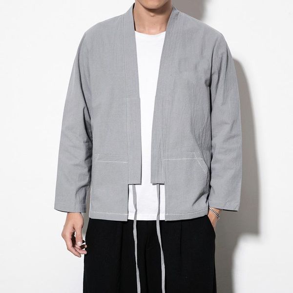 

ewq 2019 new arrival spring men long sleeve plus size loose shirt casual cardigan blouse for male tang clothes hd602, White;black