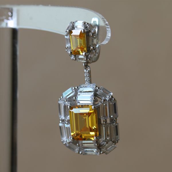 Moda- Rosa Amarelo Love Lock Brincos Cor Prata Antique Mulheres Gota Dangle Brincos para as mulheres CZ cristal Rhinestone Jewelry