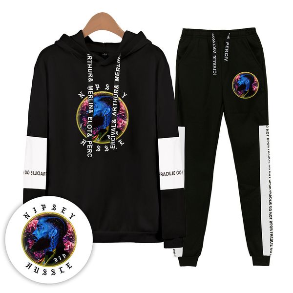 

nipsey hussle mens tracksuits spring autumn casual clothing sets women teenager hoodies pants 2pcs suits, Gray