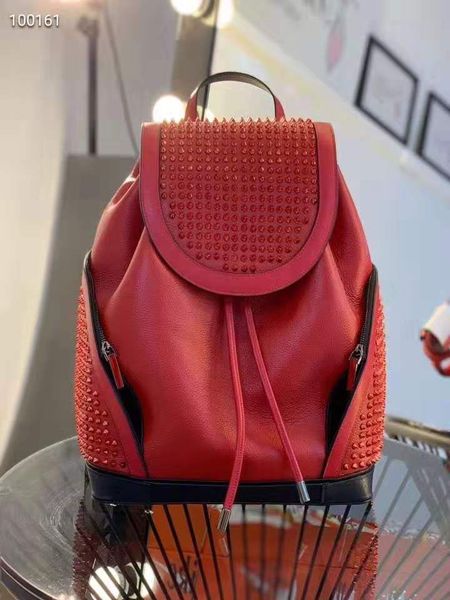 

women and men genuine leather backpack r lamb skin spike bags with crystal spins red color bottom black color packbag
