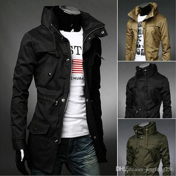 

новый 2019 осень зима способа высокого качества mens пальто шанца мужчин длинное пальто зимняя куртка человек длинное пальто шинель открытый, Tan;black