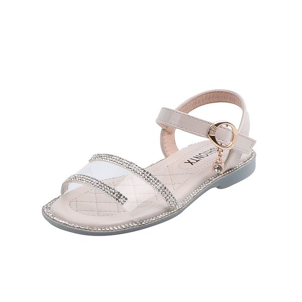 

girls sandals summer 2020 new fashion transparent rhinestone girls shoes children's shoes big children baby flat princess, Black;red