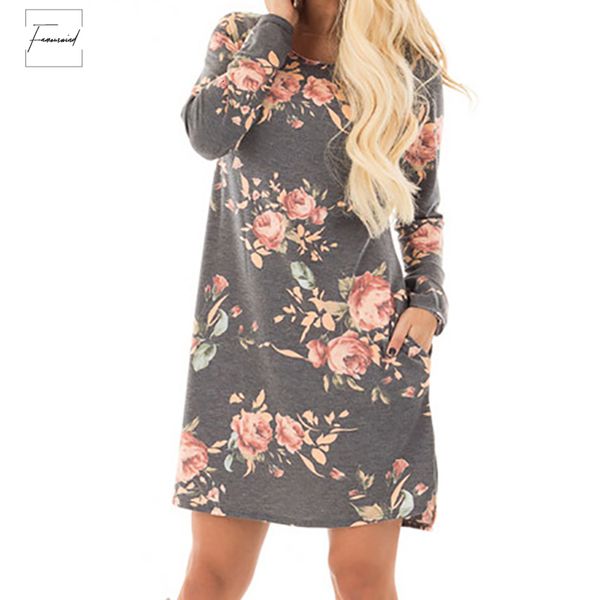 

floral women autumn printed dress female long sleeve mini dresses casual plus size summer dresses gv845 designer clothes, Black;gray