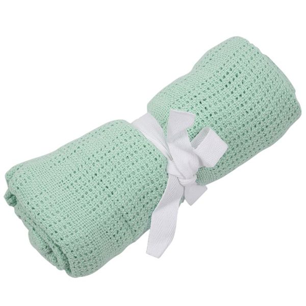 

100% cotton baby infant cellular soft blanket pram cot bed mosses basket crib color:fruit green