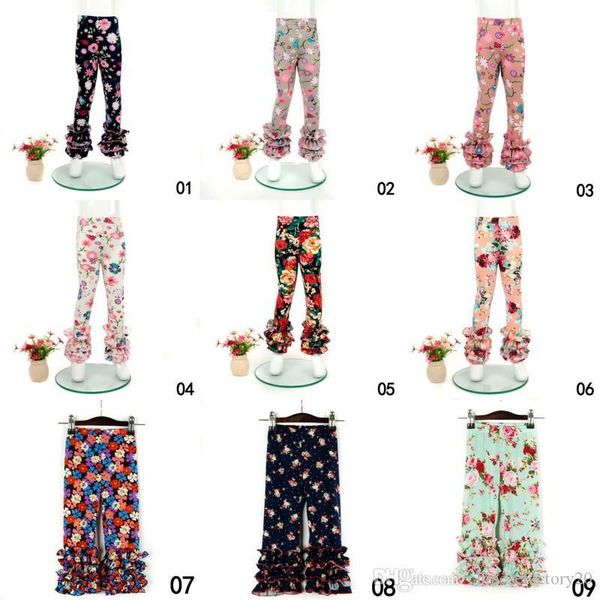 

baby girls flower printed leggings kids print florals lace pants toddler tights 0-9t 21styles summer clothing, Blue