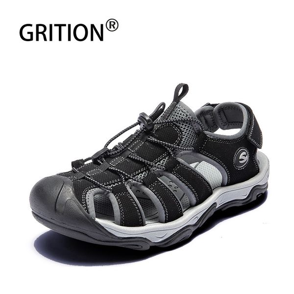 

grition men outdoor sandals comfortable leather sandals platform beach sport sneakers soft eva casual shoes summer fashion 2020, Black