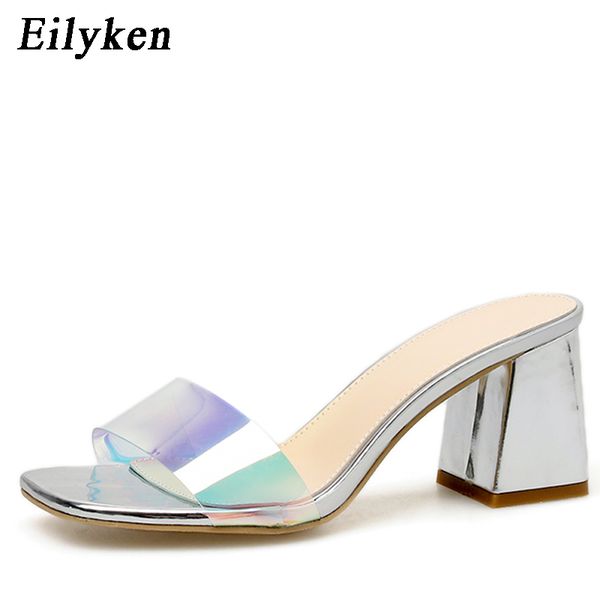 

eilyken 2019 summer rome slippers sandals women leisure slippers fashion women's slides shoes silver square heel .5cm, Black