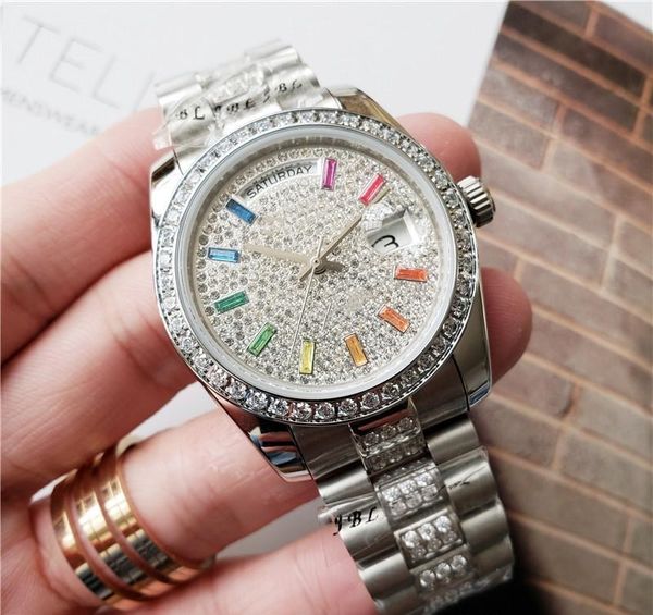 

new arrivals women 36mm automatic watch full diamond lady steel chain watches luxury mechanical clock fashion designer watch, Slivery;brown