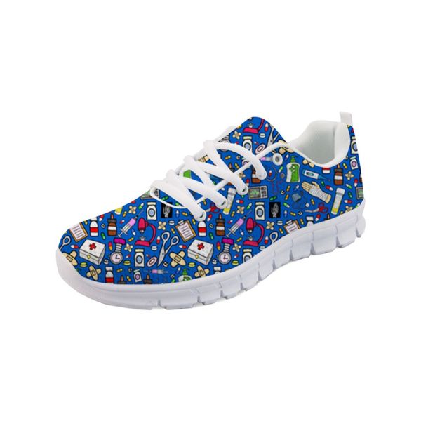 

noisydesigns spring nurse flat shoes women cute cartoon nurses printed women's sneakers shoes female breathable mesh flats -aq, Black