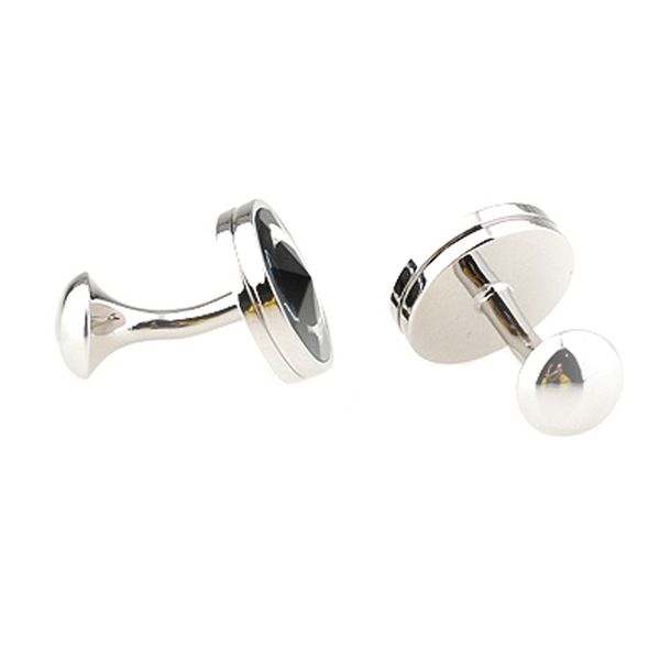 

2 pair fashion men cuff link classic black round crystal cufflinks, Silver