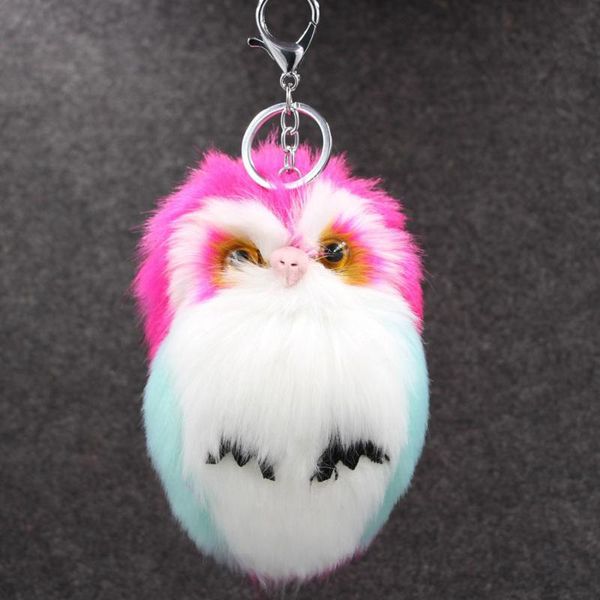 

cute fluffy keychain & pendant women key ring faux fur pompoms key chains for handbag cute keychain, Silver