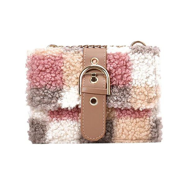 

женская мода сумки на ремне, плюшевый плед засов lattice малый квадрат сумка для девушки solid color ladies телефон purse1219