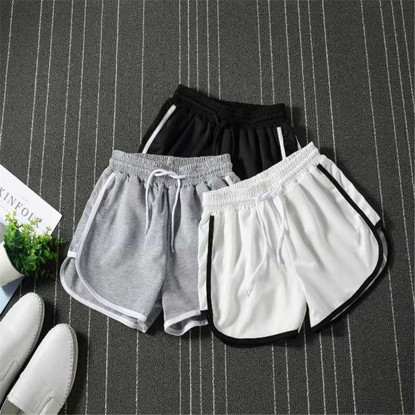 

шорты summer new leisuresportswe фитнес мужской шорты моды сплошной цвет эластичный пояс дышащая сетка быстрый сухой пляж, White;black