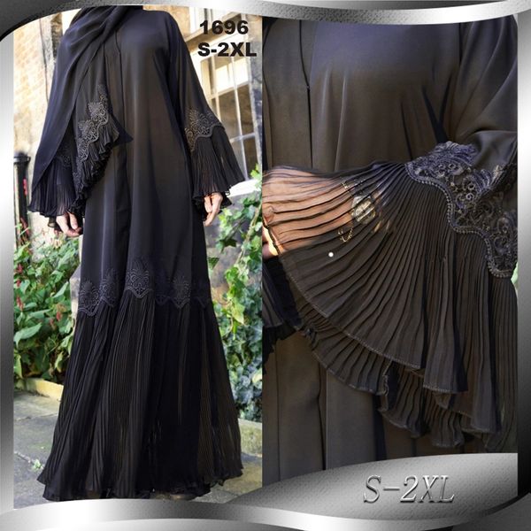 

ins fashion classic middle east islamic dubai oman pleated sleeve cardigan robe 1696, Black;gray