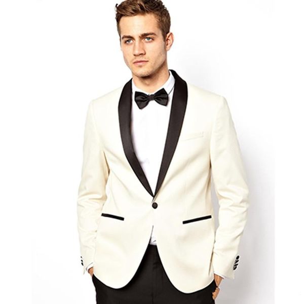 Мода IVORY Groom Tuxedos Black Shaw Sakel Groomsmen Свадебные смокинги Отличные Мужчины Официальный Блейзер Пром Куртка (Куртка + Брюки + Галстук) 858