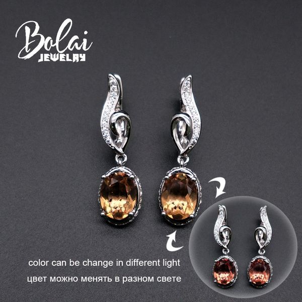 

bolai diaspore dangle earrings 925 sterling silver color change gemstone fine jewelry ear drop for women 2019 summer style, Golden;silver