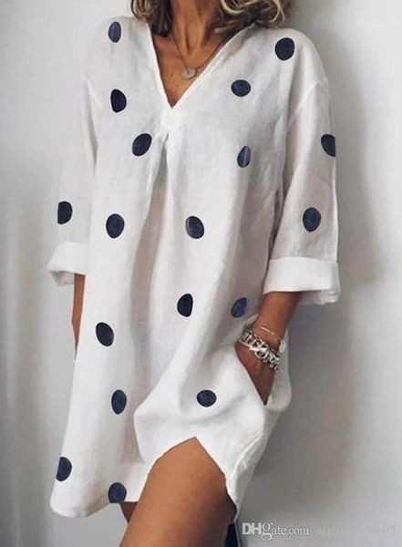 

polka dot loose split dress fashion female apparel 5xl womens summer v-neck dresses casual, Black;gray