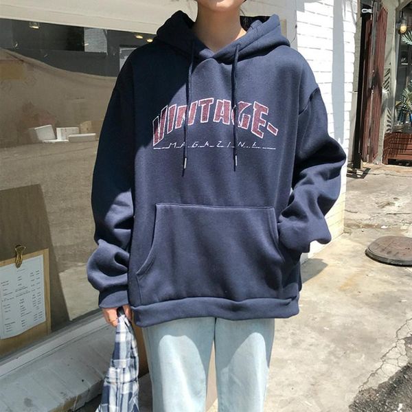 

женщины повседневная толстовки корейский harajuku letters печать с длинным рукавом толстовка сыпучие женщина зимы vintage пуловер hoodie, Black