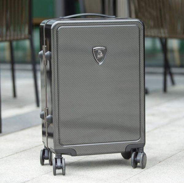 

lamborghini leather carbon fibre suitcase trolley luggage trunk size 20 tsa locker