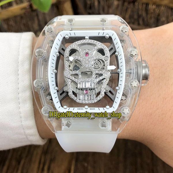 

Ver ion rm052 ilver diamond kull keleton dial miyota automatic 52 01 men watch acrylic tran parent ca e rubber trap port watche