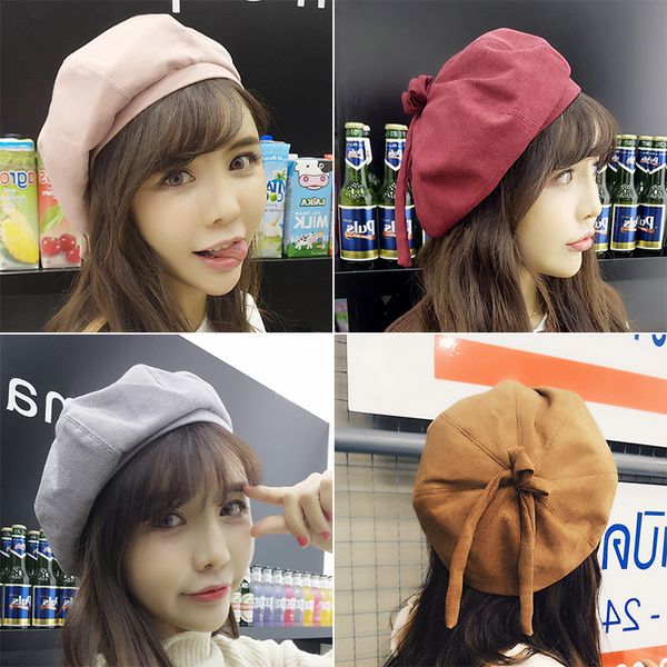 

long strapped women beret autumn winter octagonal cap hats stylish artist painter newsboy caps black grey pink beret hats, Blue;gray