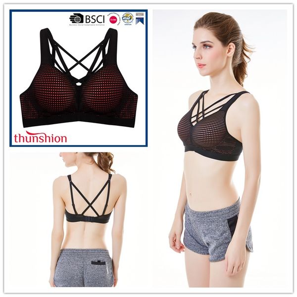 

thunshion sports bra fitness women underwear unique cross strap design 2017 style, White;black