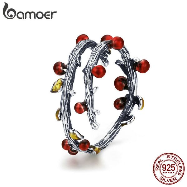 

bamoer real 925 silver осень увядшие листья дерева регулируемые кольца перста для женщин обручальное кольцо ювелирные изделия анель scr442 y, Slivery;golden
