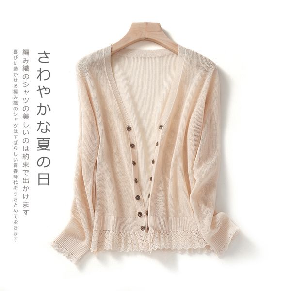 

summer women's v-neck sweater sun protect lace hollow out thin single button cardigan women short paragraph cardigan coat, White;black