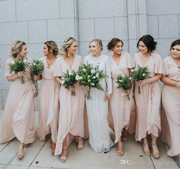 

2019 spring summer chiffon bridesmaid dress western country garden beach formal wedding party guest maid of honor gown plus size custom mad, White;pink