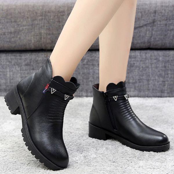 

shoes woman ladies cotton warm short boots casual leather single shoes botas chaussures femme zapato plataforma taco mujer 30, Black