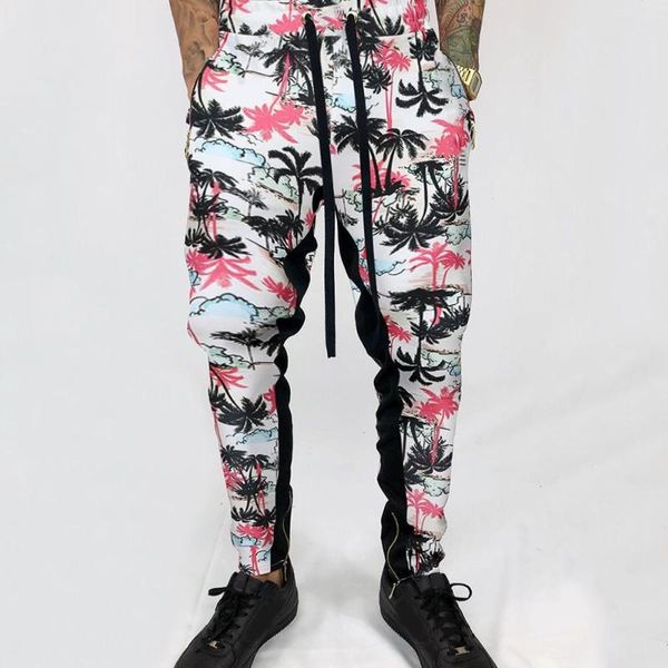 

men jogging sweatpants casual elastic hawaiian printed running pants outdoor mid waist hip hop trousers for male 2019 fashion, Black;blue