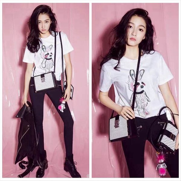 

2019 rabbit t-shirt female xia guan xiaotong cartoon pattern printing round collar short sleeve t-shirt female, White