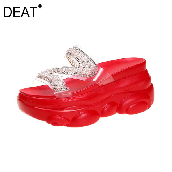 

deat] 2020 new spring summer round toe shallow transparent crystal pearls platform slippers women shoes fashion tide 10h370, Black