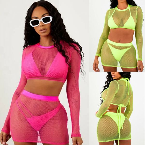 

2pcs bikini cover women crochet fishnet see through swimwear cover up summer bikini beach bathing suits, Blue;gray