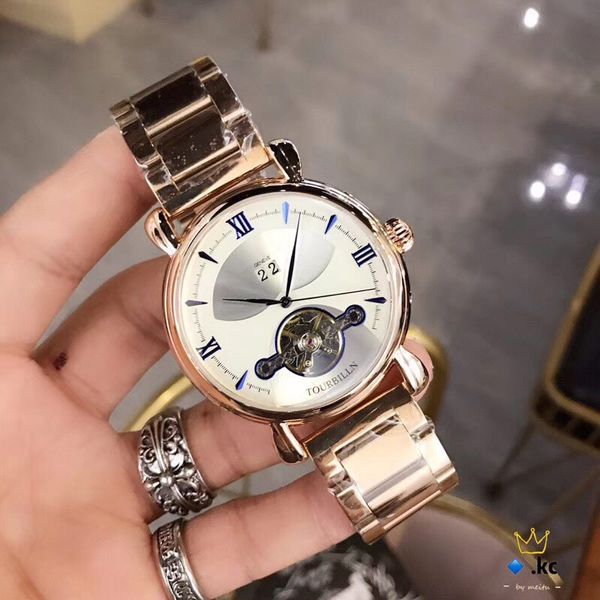 

brand fashion men watch luxury mechanical automatic flywheel 42mm dial full stainless steel band designer watches for men's gift, Slivery;brown