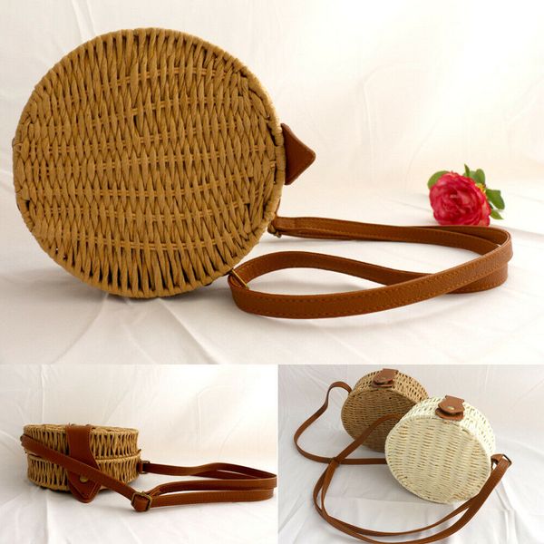 

new women bag lady handmade summer round straw shoulder bags rattan handwoven beach messenger crossbody bag