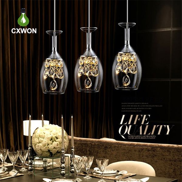 Teto LED moderna Acende 3 Luzes Vidros de vinho Bar de luxo cristal decorativa Candelabro Iluminação de suspensão Restaurante Droplight