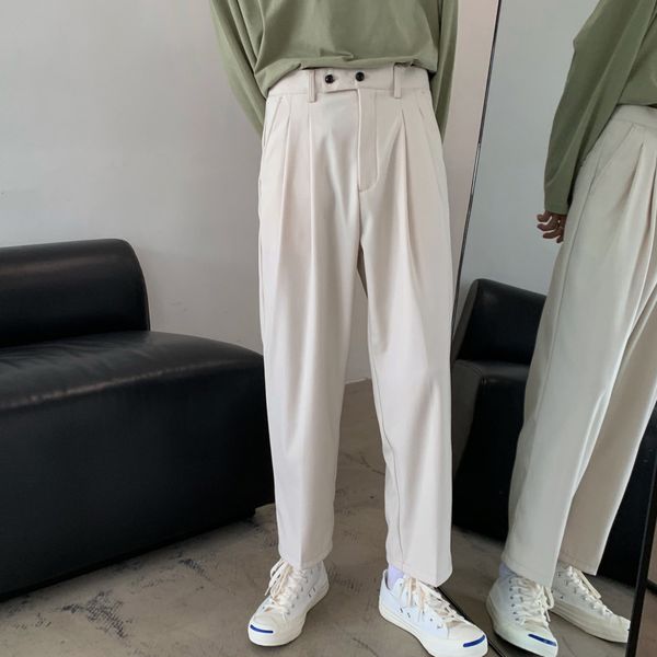 

men's casual trousers 2020 spring and summer new solid color straight casual nine points trousers youth fashion men's clothing, White;black