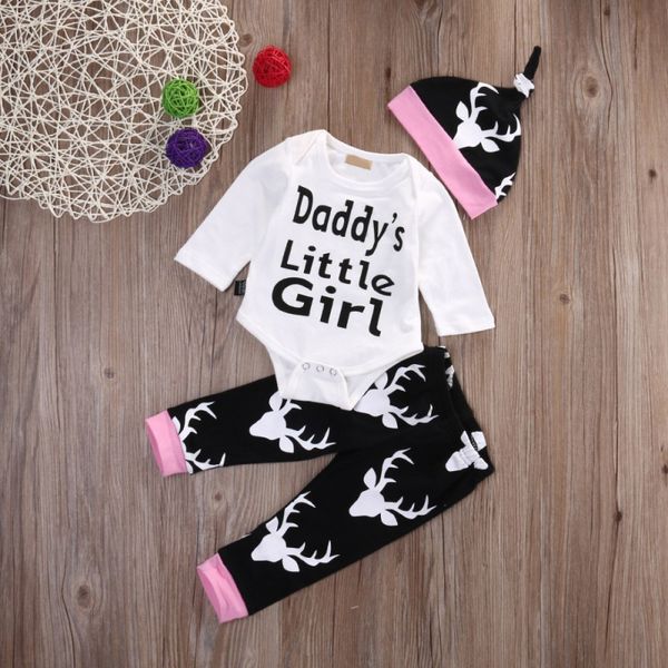 

2019 europe and america autumn clothes sets for baby long sleeve letters print romper floral pants hat kids outfits, White