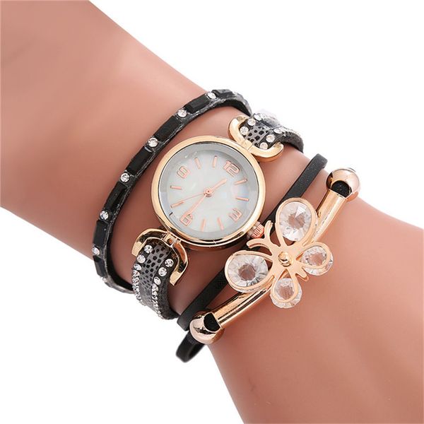 

мода повседневная женщины кожа горный хрусталь аналоговые кварцевые наручные часы браслет часы подарок для женщин, Slivery;brown