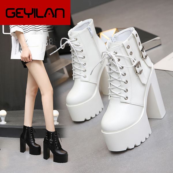 

2019 new fashion 14cm women's boots super high-heeled lace-up high heels nightclub catwalk thick with short boots, Black