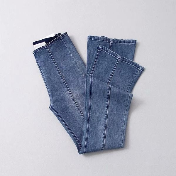 

2019 ladies high waist slim long denim pants spliced female casual blue/black elastic flare pants jeans trousers