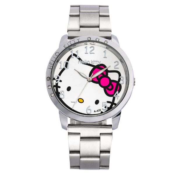 

women dress watch hellokitty clock cartoon watches stainless steel watch women rhinestone watches kids, Slivery;brown
