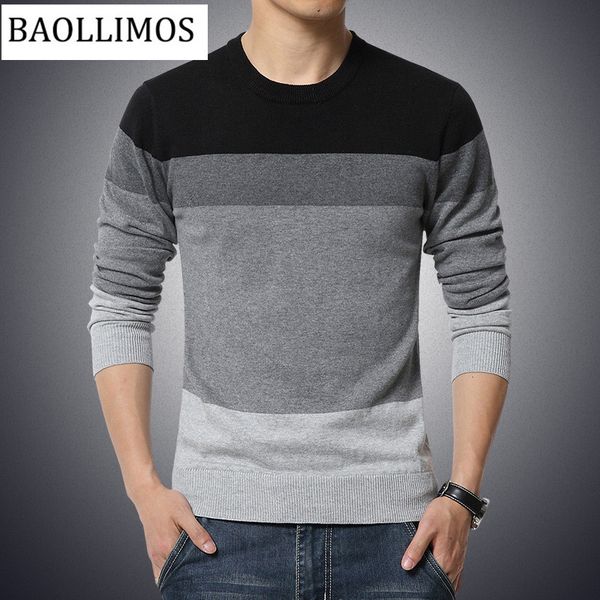

2019 autumn casual men's sweater o-neck striped slim fit knittwear mens pullovers sweaters, White;black