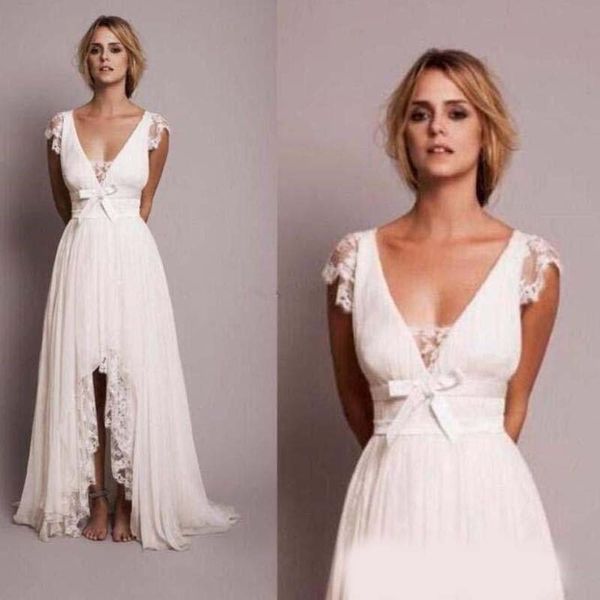 

2020 beach wedding dresses with lace high low country wedding dress fashion bridal gown robe mariage vestido de novia, White